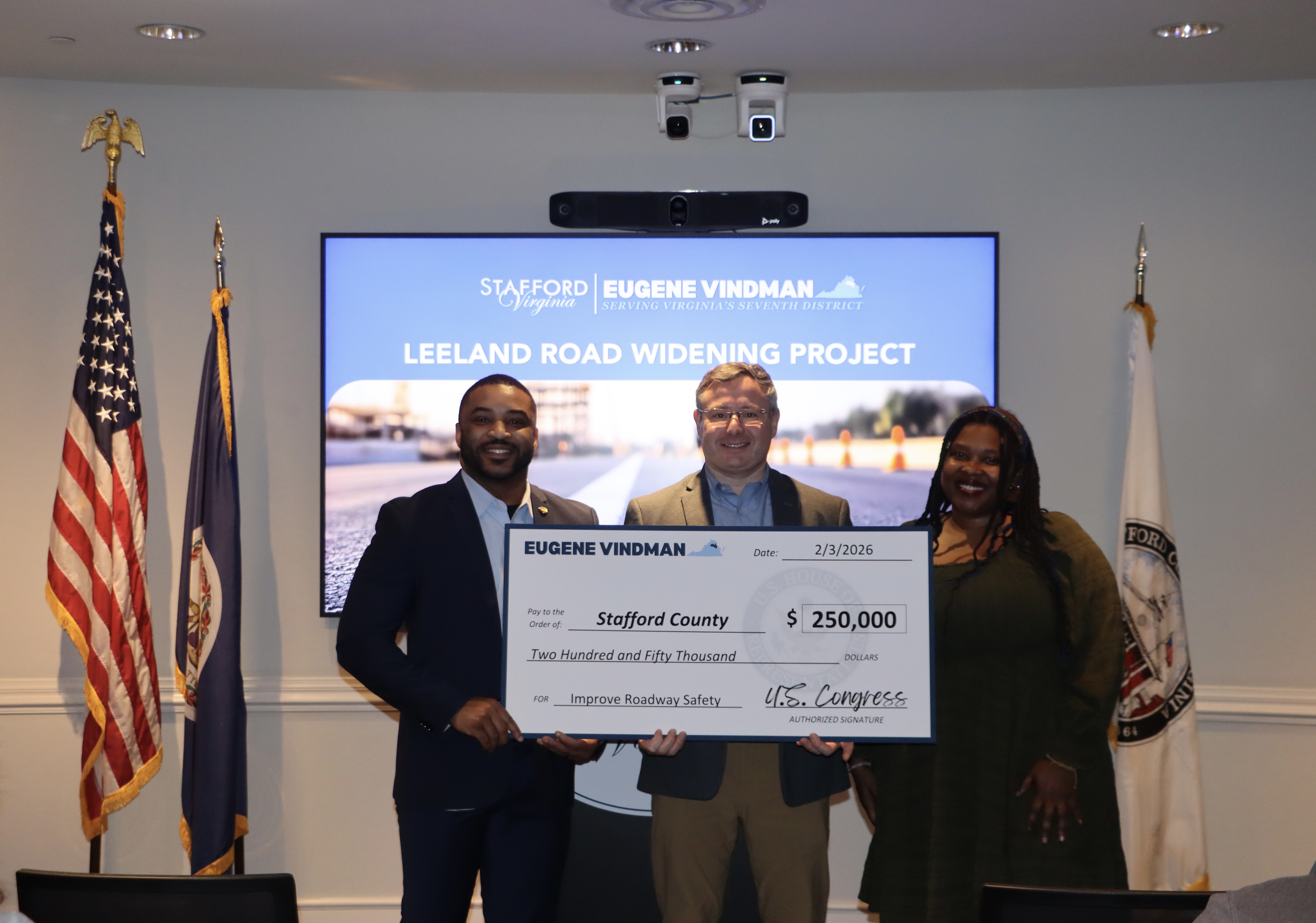 ICYMI: Vindman Presents $250,000 to Stafford County for Leeland Road Safety Improvements  